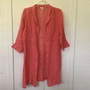 Women’s Eileen Fisher shirtdress large linen salmon color 3/4 sleeve below knee